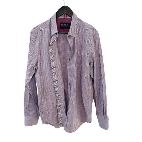 Robert Graham Burgundy Blue Small Pattern Contrasting Floral Cuffs Dress Shirt - Picture 3 of 11